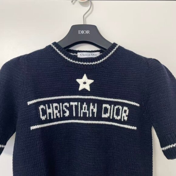 Christian Dior Short-Sleeved Sweater Navy Blue Cashmere and Wool Knit - Picture 6 of 14